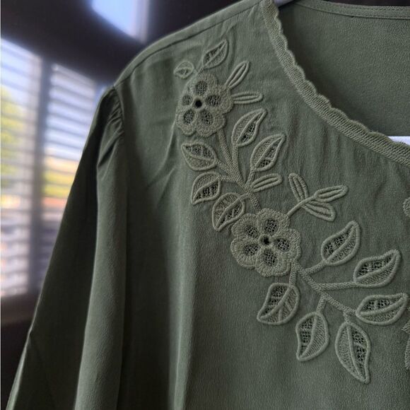 NWOT Sezane Carlotine Silk Blouse Dark Green - Picture 7 of 11